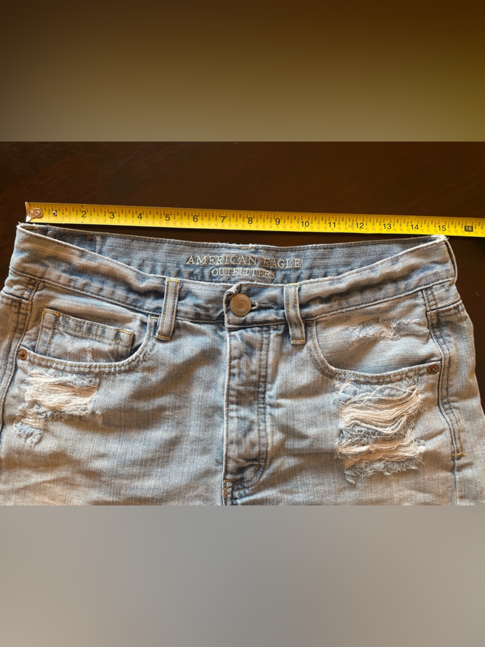 AE Light Wash Distressed Women's Denim Shorts - Picture 2 of 5